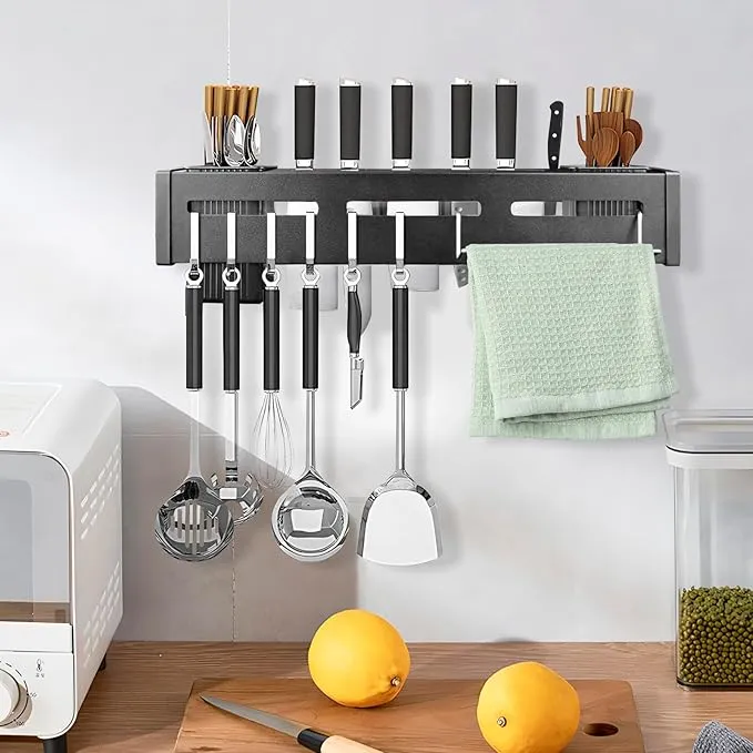 Stainless Steel Wall-Mounted Knife Holder – Space-Saving Kitchen Storage Rack