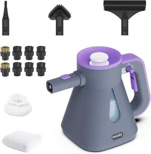 Steam Cleaner Handheld: 1200W Fast 10-Sec Heat-Up-750mL (25oz) Tank-No Cooling-Refill Anytime-Lockable Steam Trigger-14-Piece Kit Hand Held Steamer for Home Car Grout Tile Cleaning Grey