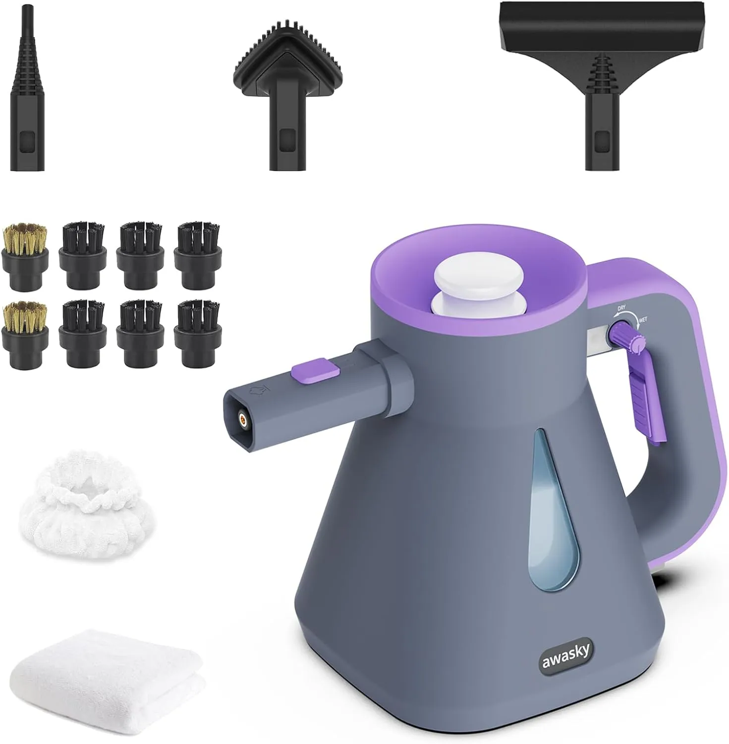 Steam Cleaner Handheld: 1200W Fast 10-Sec Heat-Up-750mL (25oz) Tank-No Cooling-Refill Anytime-Lockable Steam Trigger-14-Piece Kit Hand Held Steamer for Home Car Grout Tile Cleaning Grey