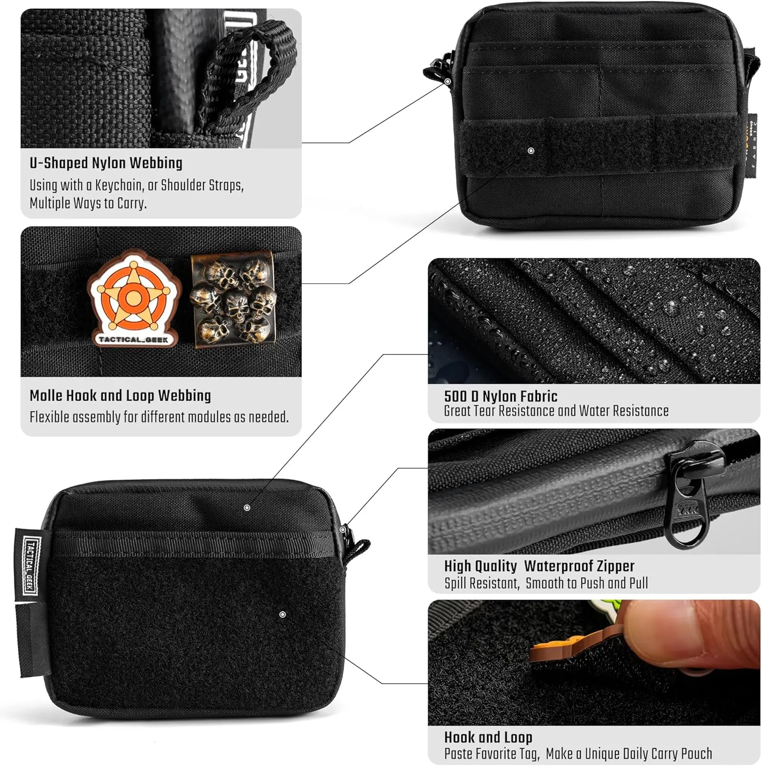 Storage A3 EDC Pouch Organizer, Nylon Multi-Functional Utility Small Tool Pocket, Multi-Purpose Molle EDC Gadget Storage Pouch, Nylon Compact Organizer for Daily Carry Black