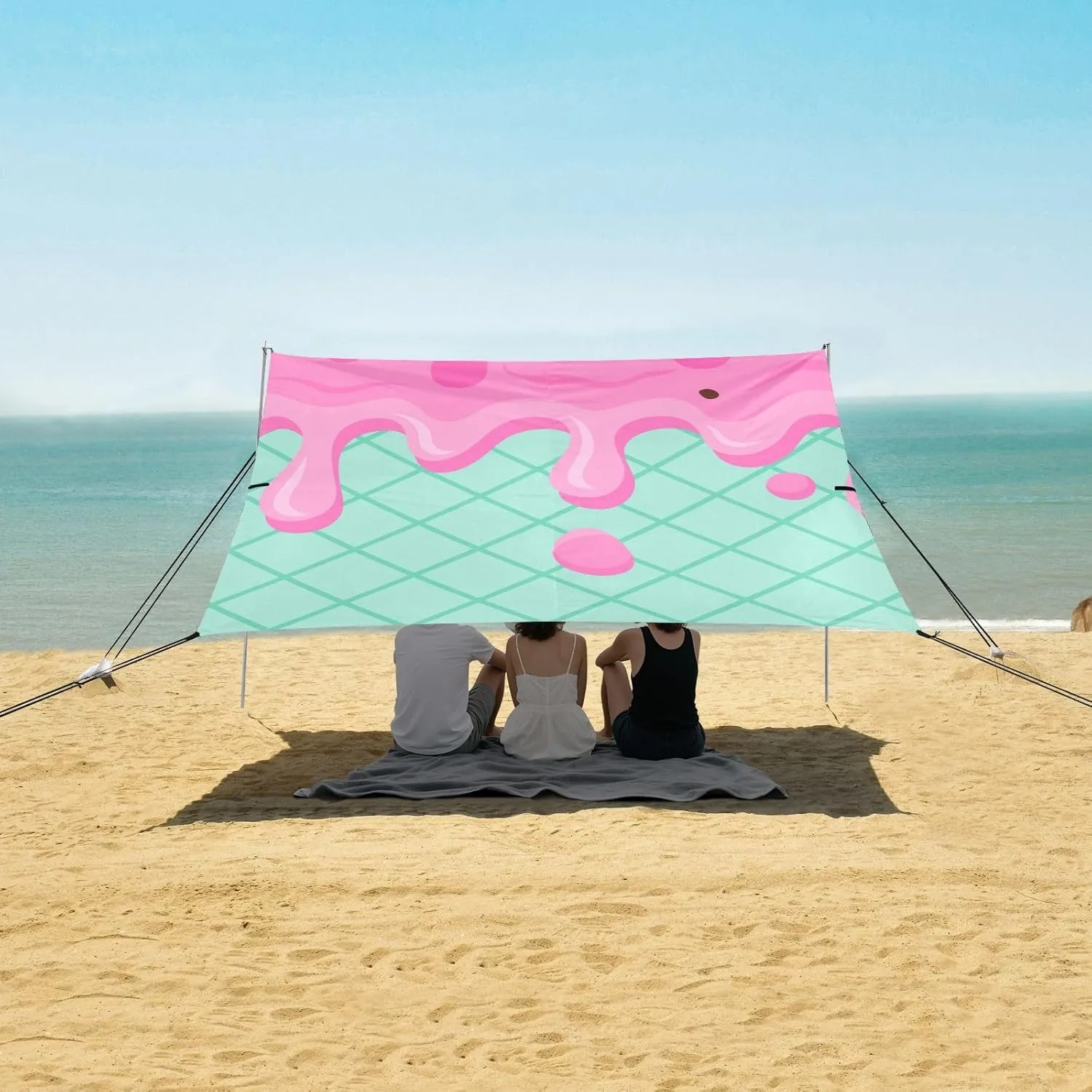 Strawberry Ice Cream Beach Camping Tent Sun Shelter for Whole Family, Beach Shade Canopy with UPF50  UV Protection,Easy Set Up and Carry,Outdoor Shade for Trips, Fishing, Backyard Fun Picnics