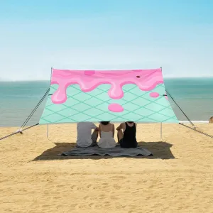 Strawberry Ice Cream Beach Camping Tent Sun Shelter for Whole Family, Beach Shade Canopy with UPF50  UV Protection,Easy Set Up and Carry,Outdoor Shade for Trips, Fishing, Backyard Fun Picnics