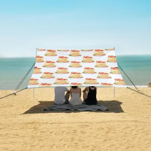 Strawberry Pancake Pattern Beach Canopy Tent Anti-UV & Wind Resistant, Camping Sun Shelter Easy Setup Portable,Outdoor Shade Tents with Sandbags,Sand Shovels,Ground Pegs & Stability Poles