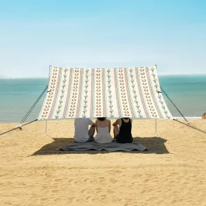 Stripe Desert Cactus Horseshoe Beach Canopy Tent Anti-UV & Wind Resistant, Camping Sun Shelter Easy Setup Portable,Outdoor Shade Tents with Sandbags,Sand Shovels,Ground Pegs & Stability Poles