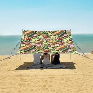 Sub Sandwiches Cucumbers Beach Canopy Tent Anti-UV & Wind Resistant, Camping Sun Shelter Easy Setup Portable,Outdoor Shade Tents with Sandbags,Sand Shovels,Ground Pegs & Stability Poles