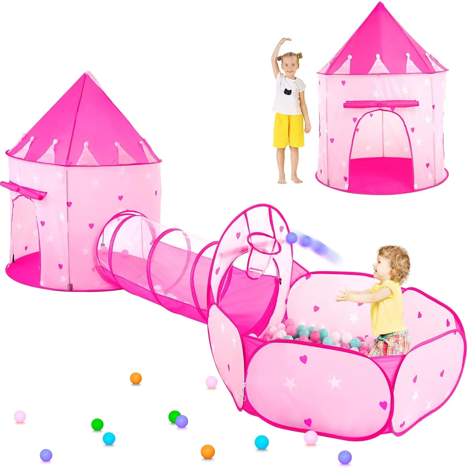 Sumbababy Pop Up Kids Play Tent with Tunnel - Ball Pit for Boys, Girls and Toddlers - 3 in 1 Playhouse Kids Indoor Outdoor Tents Set