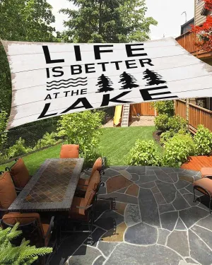 Summer Sun Shade Sail 6’x 10’, Quotes Lake Bushes Vintage Wood Grain Lake Rectangular Sunshade Sail UV Protection, Outdoor Waterproof Sun Shade Canopy for Patio Deck Pool Park