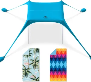 SUN NINJA Beach Tent Bundle with Quick-Dry Sand-Free Beach Towels, UPF 50  Sun Protection, Easy Setup & Portable, Complete Beach Set for Beachgoers and Outdoor Enthusiasts