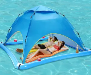 Sun Shade Sails for Swimming Pool,2 Person Automatic Pop Up Pool Spa Sun Shelter,UPF 50  UV Protection and Waterproof Floating Shade Tent for Pool and Lake with Carry Bag (Blue New)