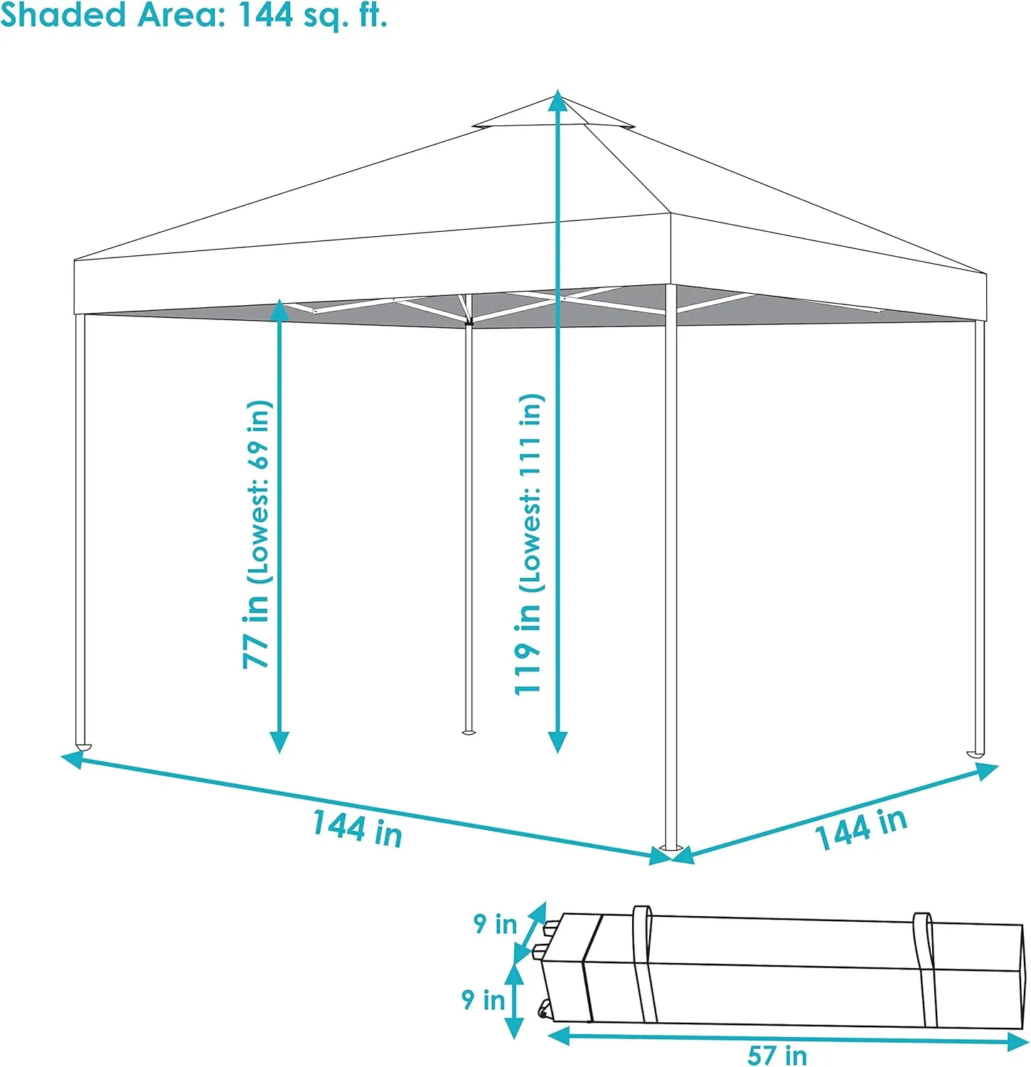 Sunnydaze 12 x 12 Foot Premium Pop-Up Canopy with Rolling Carry Bag - Straight Leg Folding Outdoor Shade Shelter - Gray