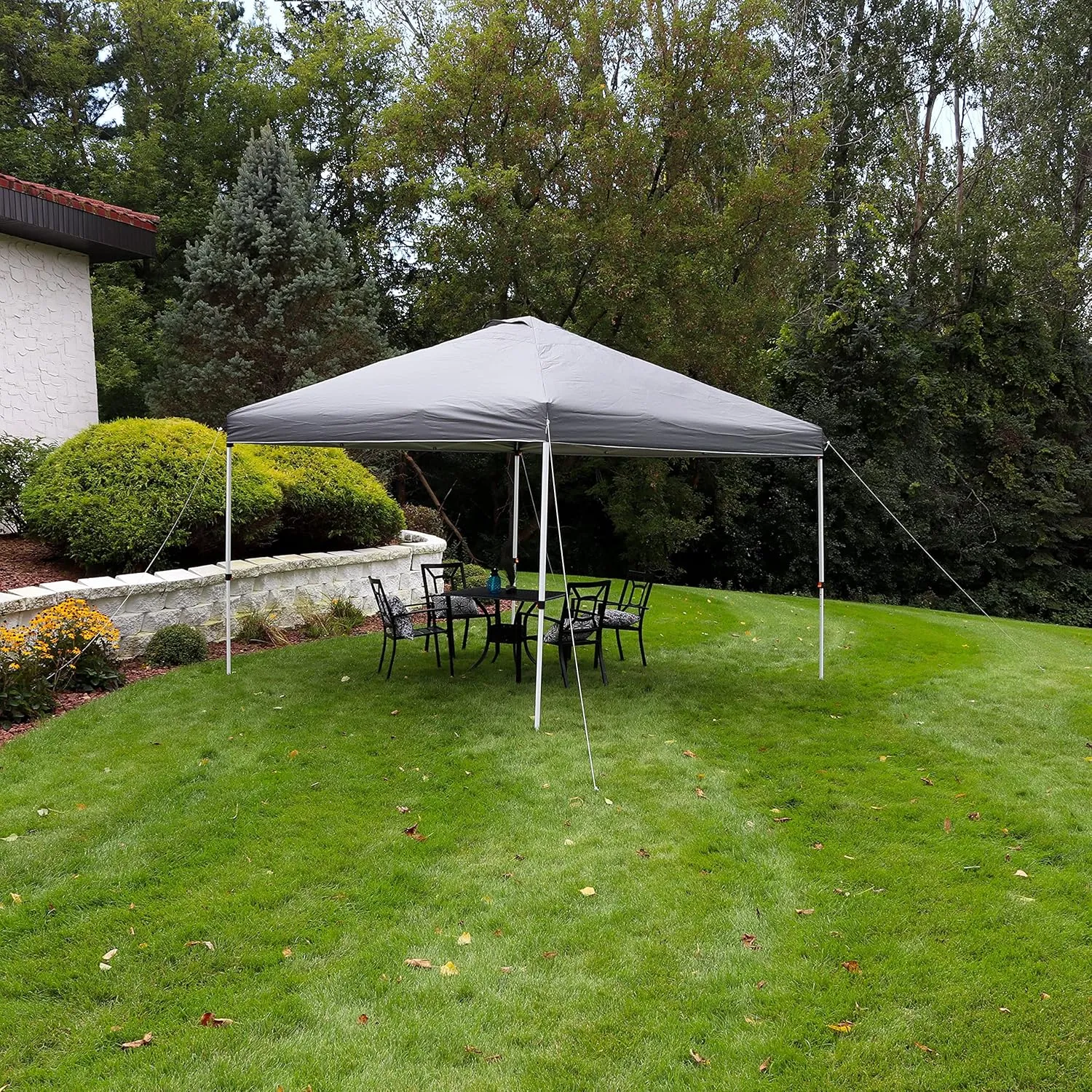 Sunnydaze 12 x 12 Foot Premium Pop-Up Canopy with Rolling Carry Bag - Straight Leg Folding Outdoor Shade Shelter - Gray
