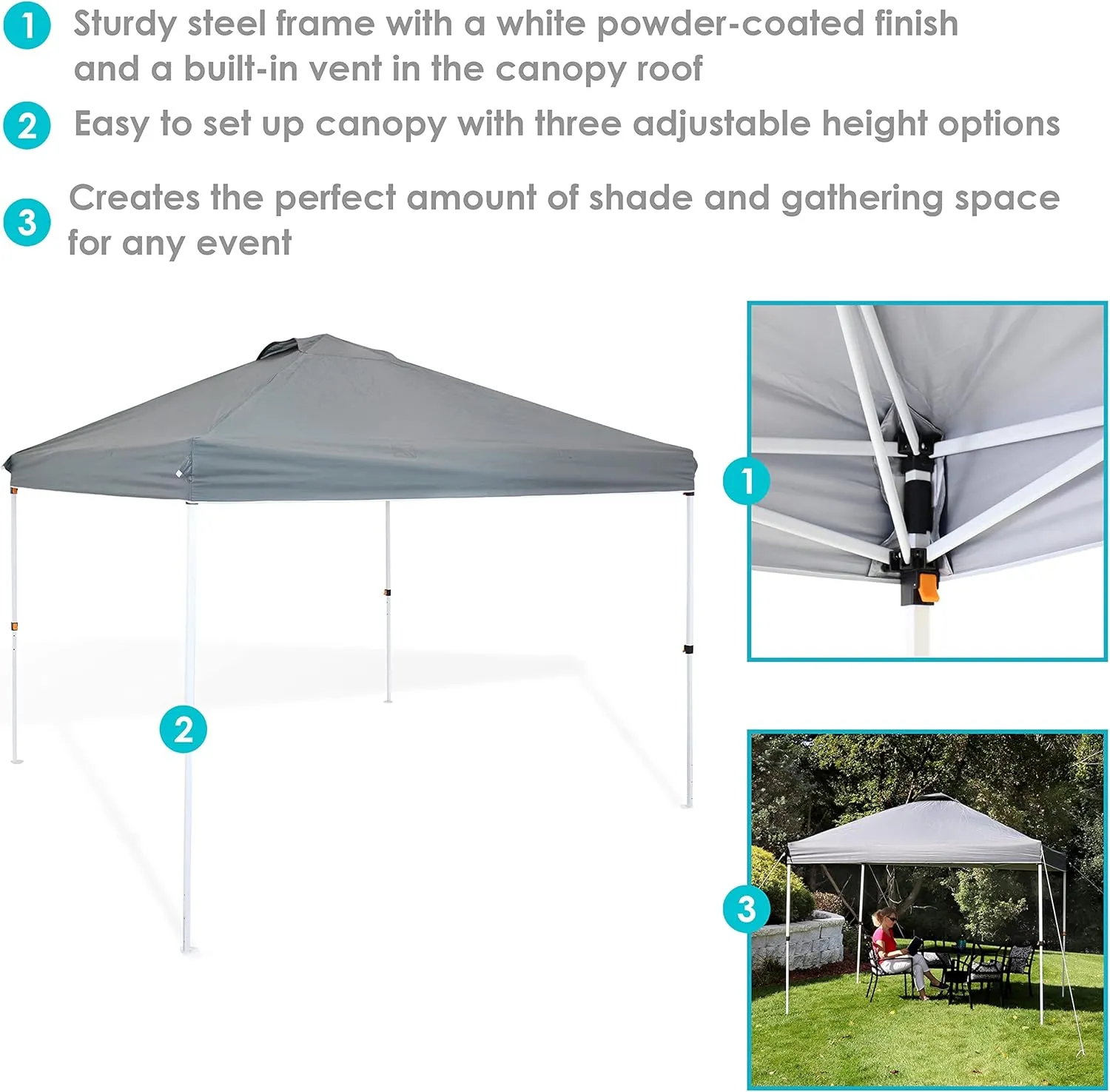 Sunnydaze 12 x 12 Foot Premium Pop-Up Canopy with Rolling Carry Bag - Straight Leg Folding Outdoor Shade Shelter - Gray