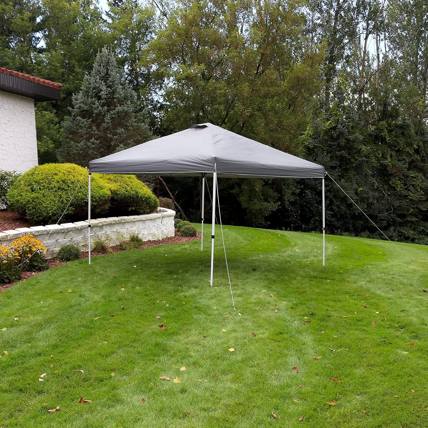 Sunnydaze 12 x 12 Foot Premium Pop-Up Canopy with Rolling Carry Bag - Straight Leg Folding Outdoor Shade Shelter - Gray