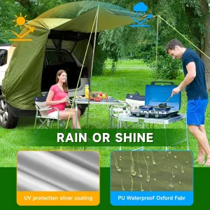 SUV Tailgate Tent,KOMCLUB Car Camping Tent with Awning Shade Waterproof Roof Canopy Green Hatchback Car Tent for Outdoor Travel Preferred,Universal Fit Most SUV,Tarp Poles Tent Stakes Reflective Ropes