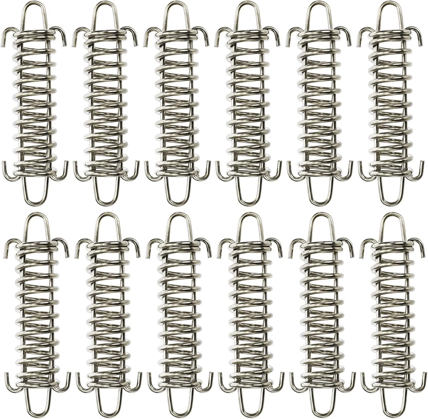 Suwimut 12 Pieces Tent Spring Buckle, Windproof Stainless Steel Rope Tensioner Awning Fixed Hook Buckle, Heavy Duty Tension Springs for Outdoor Camping, Dog Chain, Swing, Hammock Chair, Punching Bag