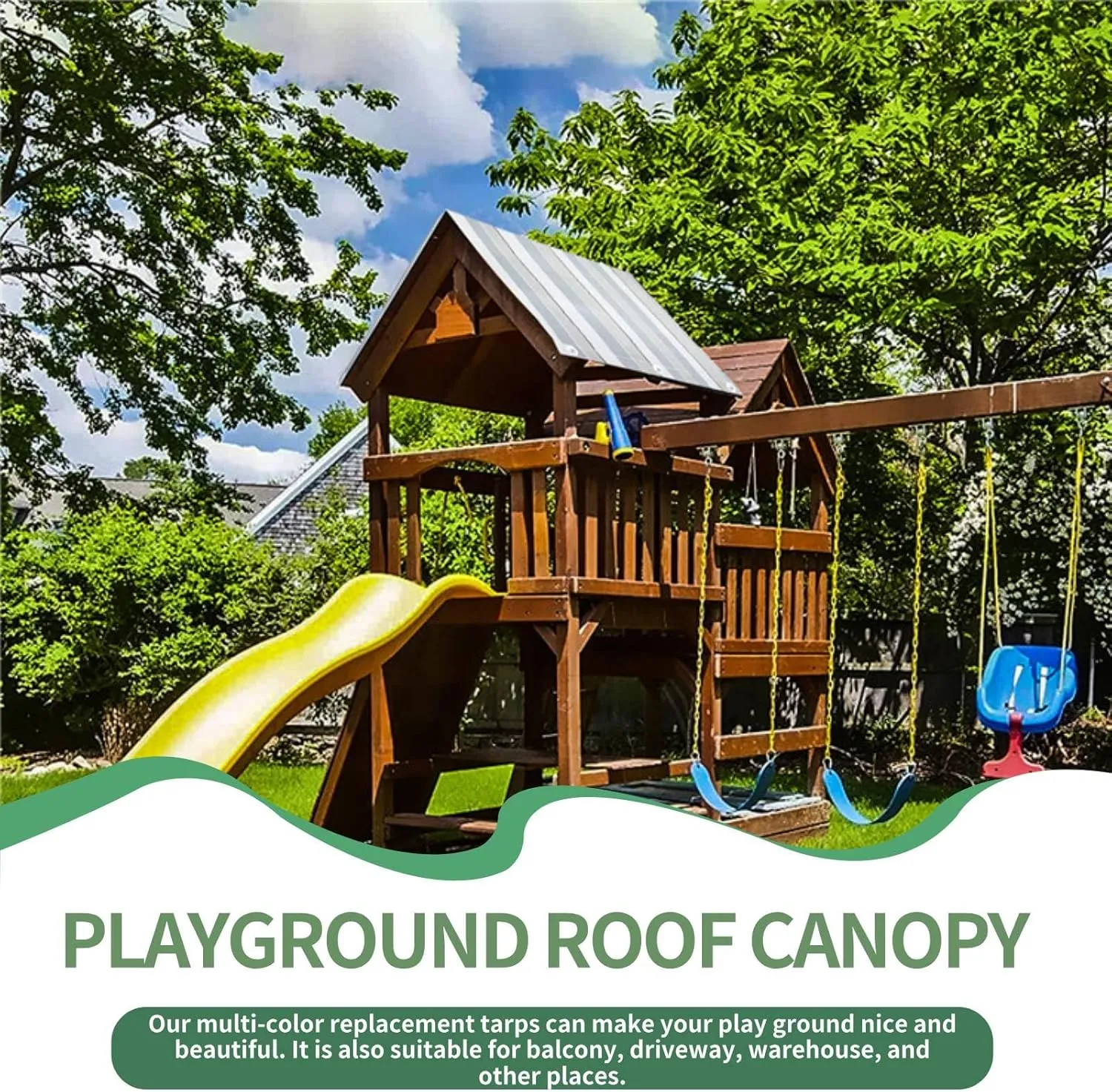 Swing Set Accessories, Swing Set Canopy Replacement Canopy Waterproof Cover Outdoor Swingset Shade Swing Set Replacement Tarp for Outdoor Playground Replacement Canopy Playground Roof Canopy(Gray)
