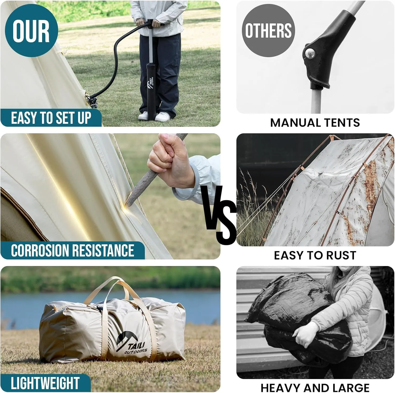 TAILI Inflatable Blow Up Tent for Camping with Hand Pump for 2/4/6/8 Person, Easy Setup Outdoor Inflatable Oxford Waterproof Air Tent House for Family Camping Adult