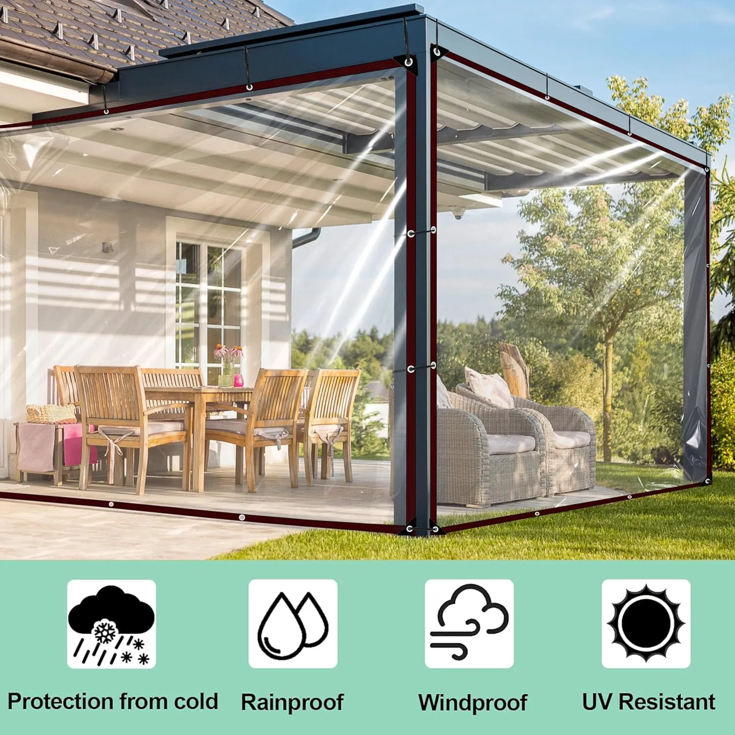 Tarp Waterproof - Clear Tarps 7X12FT with Grommets, Clear Vinyl Patio Enclosure Plastic for Windows Winter Outdoor Plant Garden Chicken Coop Porch Gazebo Lonas