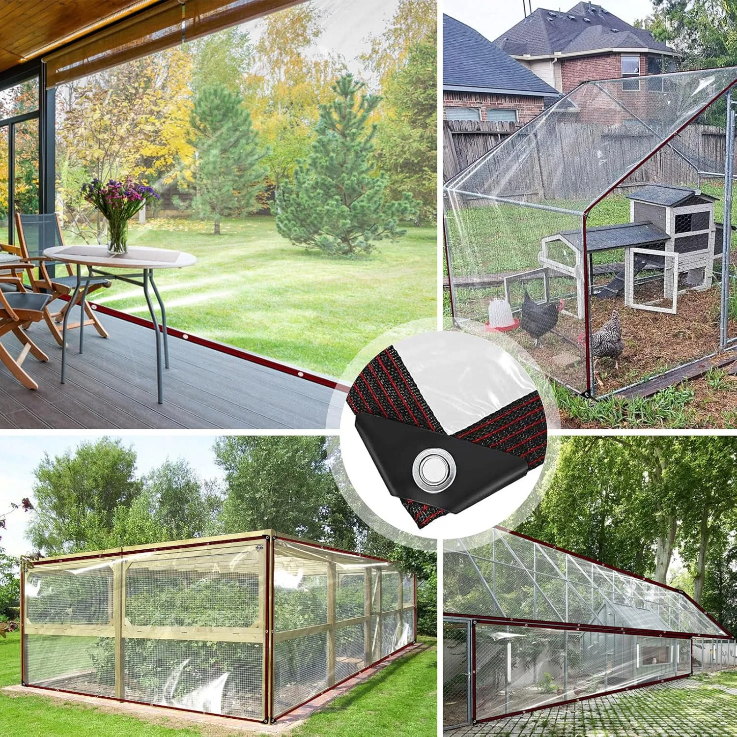 Tarp Waterproof - Clear Tarps 7X12FT with Grommets, Clear Vinyl Patio Enclosure Plastic for Windows Winter Outdoor Plant Garden Chicken Coop Porch Gazebo Lonas