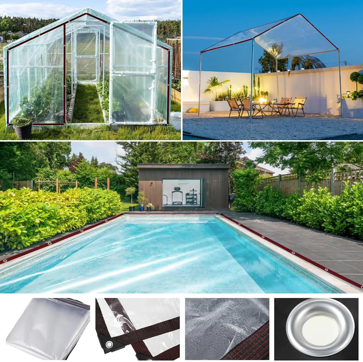 Tarp Waterproof - Clear Tarps 7X12FT with Grommets, Clear Vinyl Patio Enclosure Plastic for Windows Winter Outdoor Plant Garden Chicken Coop Porch Gazebo Lonas