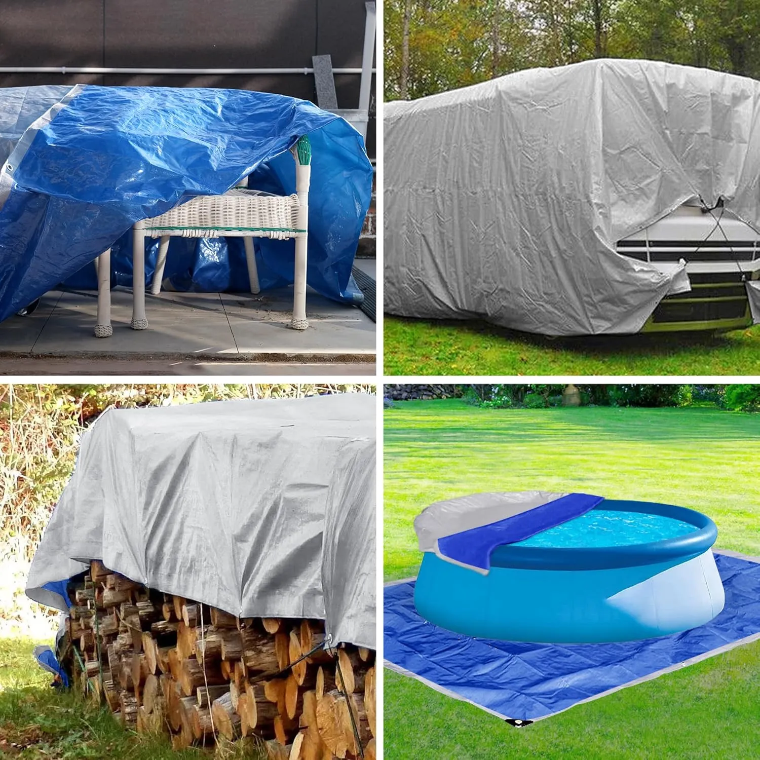 TARPAL Tarps 10x12 Feet Tarp Waterproof Large tarp 7.5mil Waterproof tarps,UV Protection,Rip and Tear Proof,Outdoor tarp,Poly Tarpaulin(Silver/Blue)