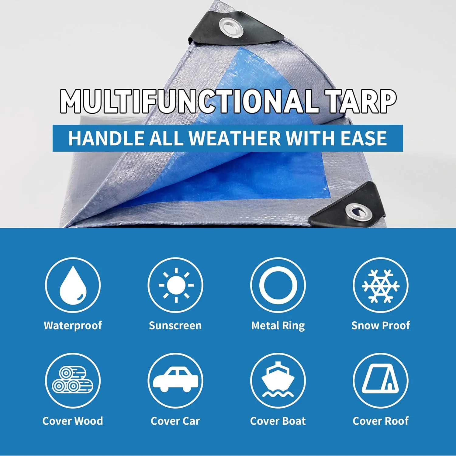 TARPAL Tarps 10x12 Feet Tarp Waterproof Large tarp 7.5mil Waterproof tarps,UV Protection,Rip and Tear Proof,Outdoor tarp,Poly Tarpaulin(Silver/Blue)