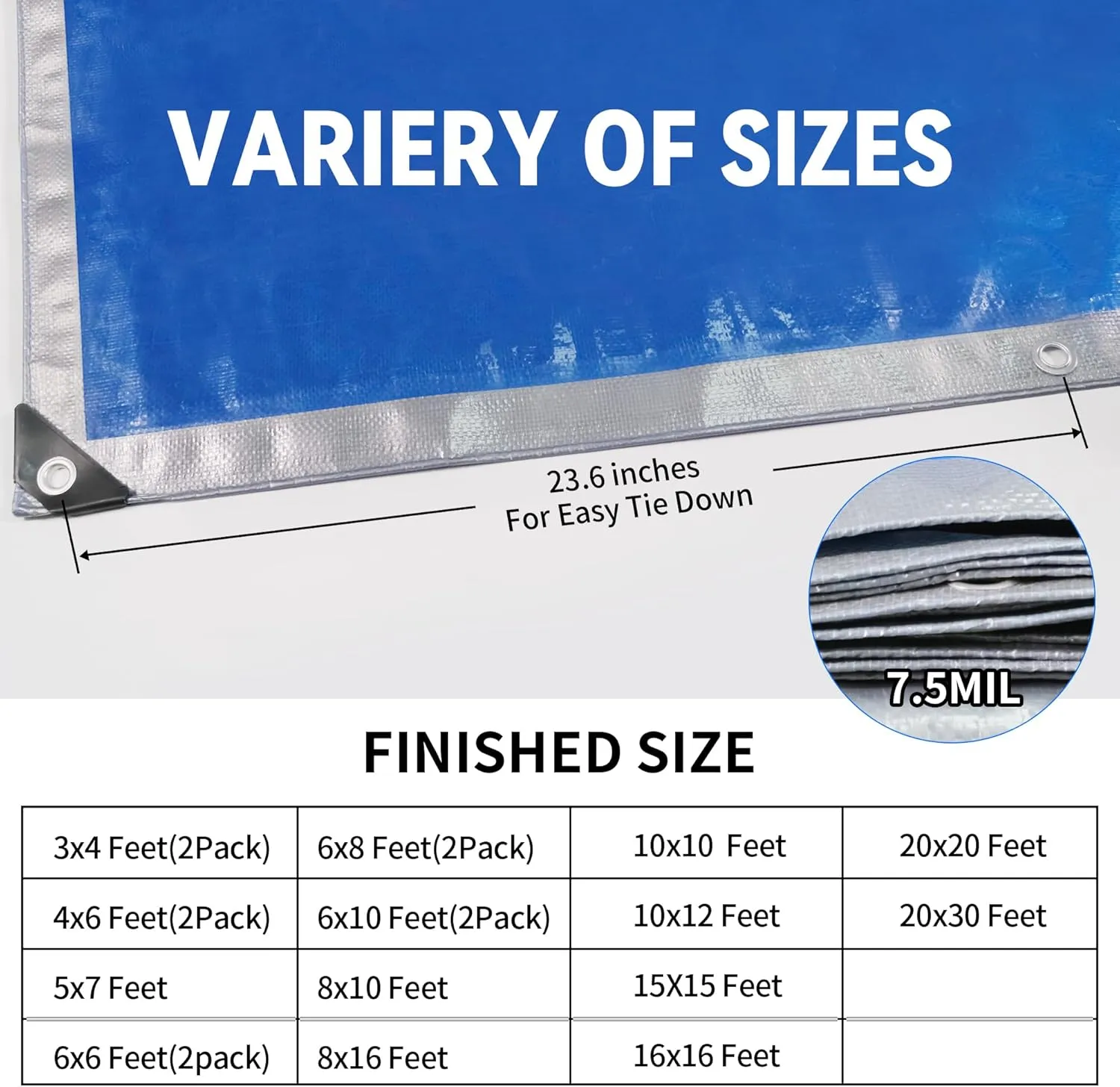 TARPAL Tarps 10x12 Feet Tarp Waterproof Large tarp 7.5mil Waterproof tarps,UV Protection,Rip and Tear Proof,Outdoor tarp,Poly Tarpaulin(Silver/Blue)