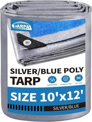 TARPAL Tarps 10x12 Feet Tarp Waterproof Large tarp 7.5mil Waterproof tarps,UV Protection,Rip and Tear Proof,Outdoor tarp,Poly Tarpaulin(Silver/Blue)