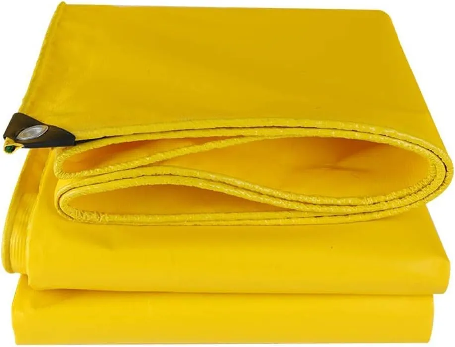 Tarpaulin Waterproof Heavy Duty Rainproof Canvas Sunscreen PVC Mesh Metal Ring Hole with Free Rope Outdoor Open-air Warehouse Tents, 15 Sizes (Color : Yellow, Size : 5X8m)