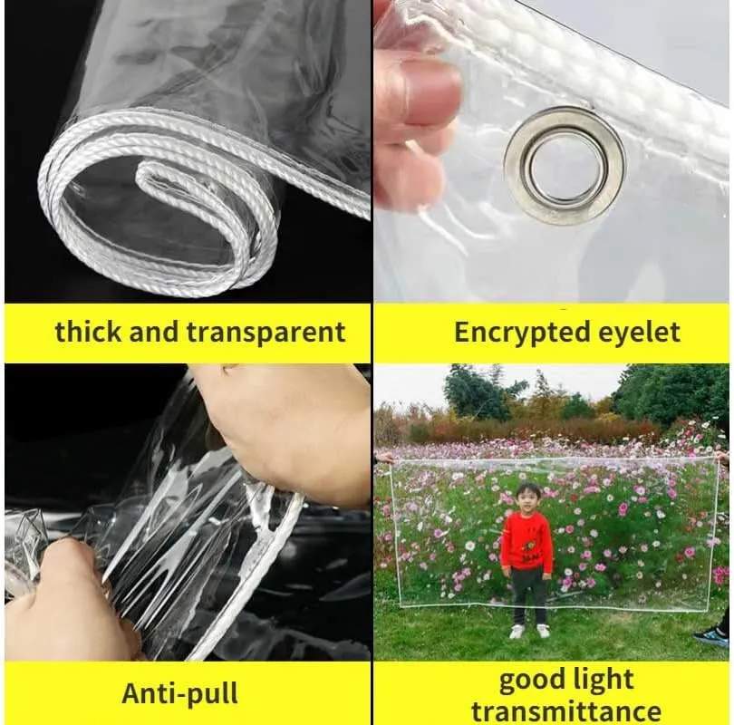 Tarps Heavy Duty Waterproof 6x8, 13.5 Mil Clear Tarpaulin with Grommets and Cable Tie, Camping, Outdoor, Patio, Rain or Sun Shelter, Cars, Tarpaulin Home Garden Outdoor Use (6x8 FT/1.9x2.5 M)