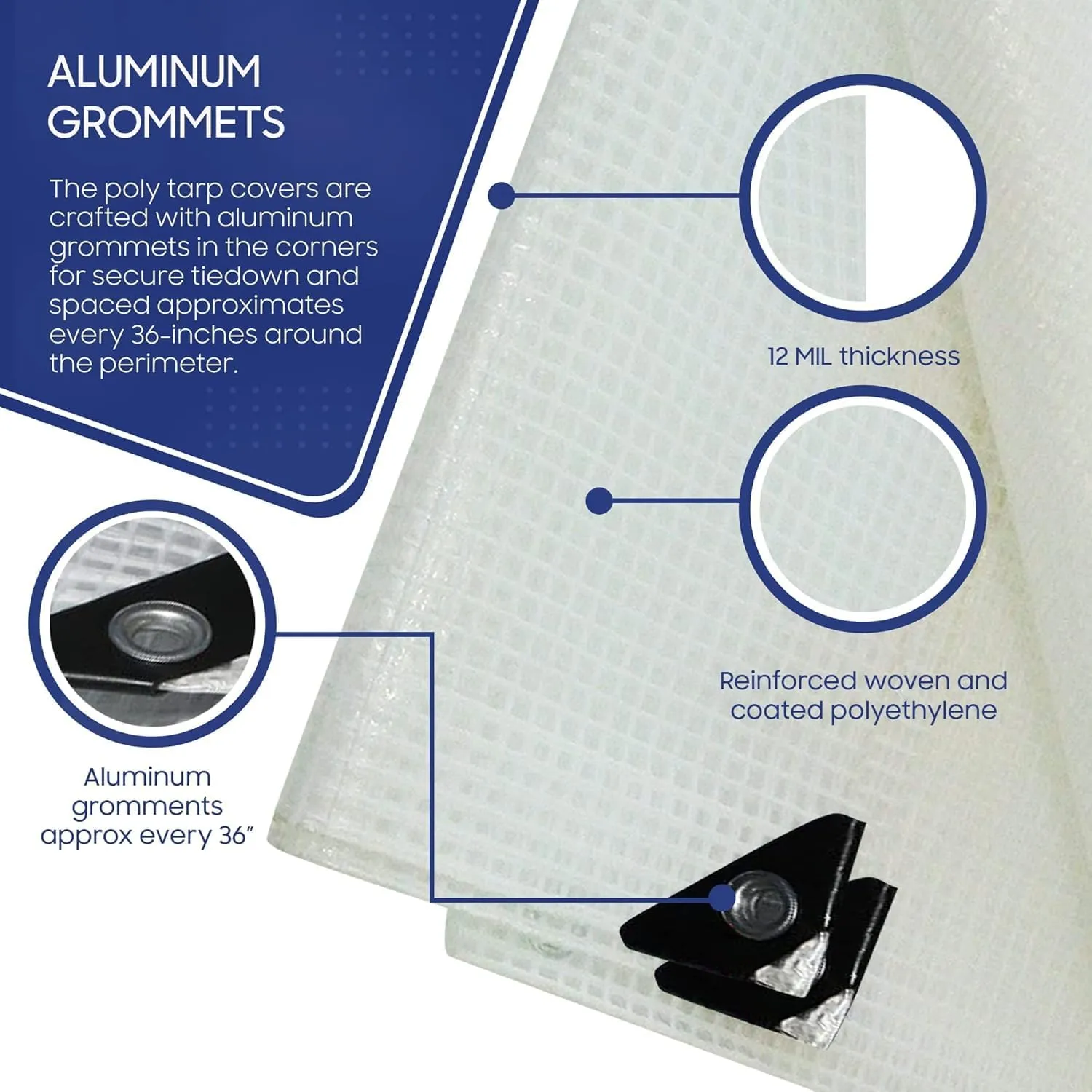 Tarps Now 10x20 Feet Translucent Poly Tarp |12 MIL Heavy Duty Waterproof Cover |Tear Proof Plastic Tarp with Rustproof Aluminum Grommets & Reinforced Edges |Ideal for Roof, Landscaping-Clear & White