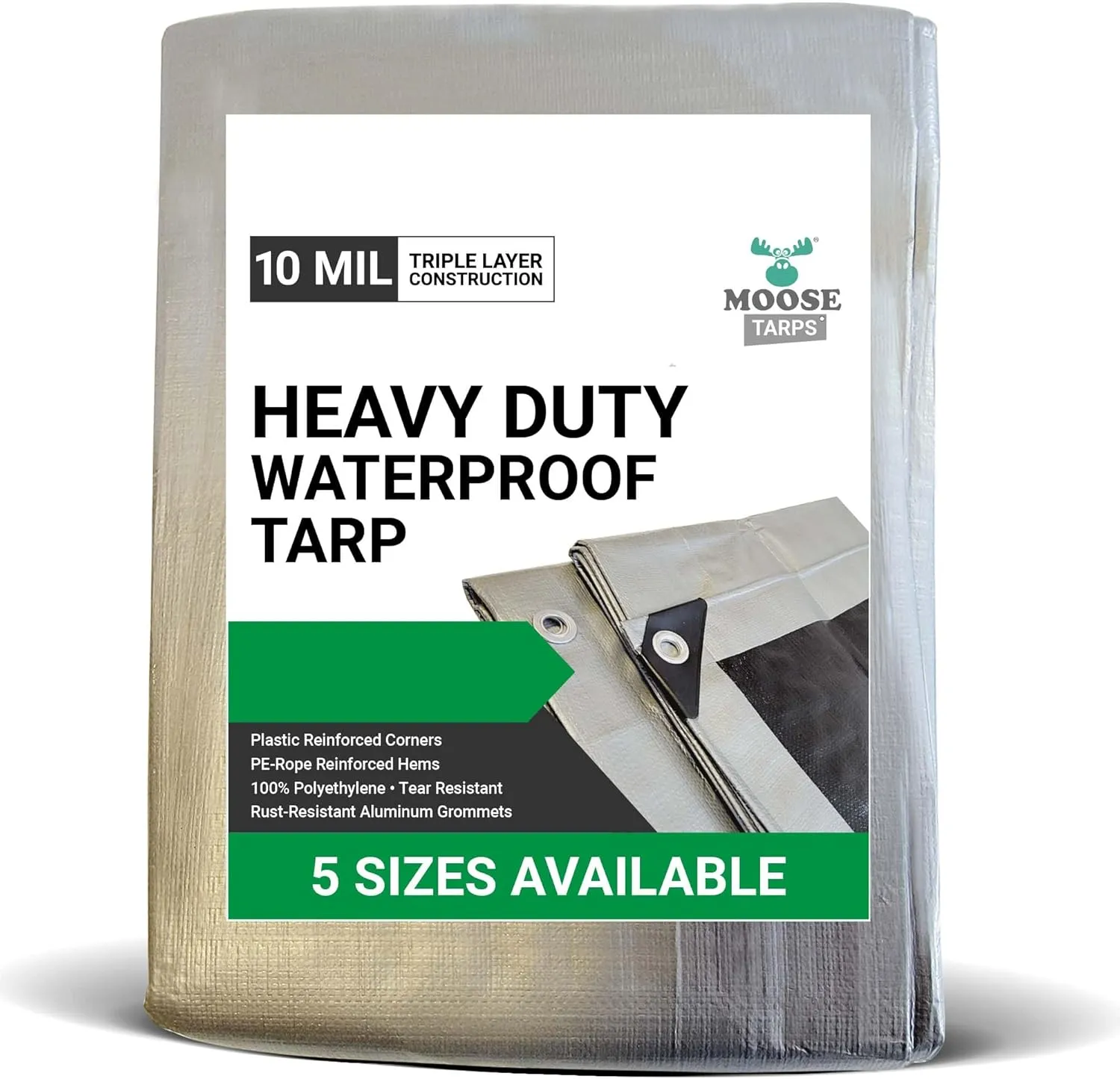 Tent Tarp, Waterproof, Heavy Duty Cover for Swimming Pool, Camping, Truck, Car, Tents, Roof, Boat or Furniture, UV and Tear Resistant, Indoor/Outdoor Silver and Black Tarp, 25' x 40'
