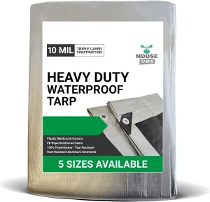 Tent Tarp, Waterproof, Heavy Duty Cover for Swimming Pool, Camping, Truck, Car, Tents, Roof, Boat or Furniture, UV and Tear Resistant, Indoor/Outdoor Silver and Black Tarp, 25' x 40'