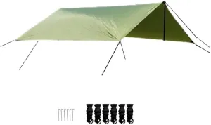 Tent Tarpaulin 3 m x 3 m 650 g Ultralight Robust Waterproof Tarp with Eyelets Polyester   6 Pegs   6 Ropes, Rain Cover Sun Protection Portable Tent Underlay for Outdoor Camping Picnic Festival