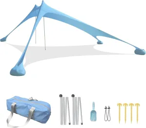 Tents Beach Tent with Sand Anchor, Portable Canopy Sunshade - 2.1m x 2.1m - Reinforced Corners, Camping Tarp Sun Shelter w/Sand Shovel Carrying Bag,C