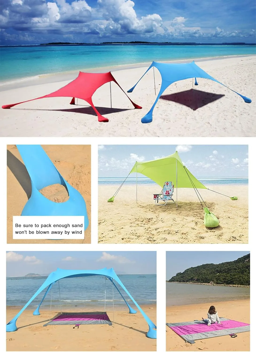 Tents Beach Tent with Sand Anchor, Portable Canopy Sunshade, Camping Tarp Sun Shelter, for Camping Trips Fishing Backyard Parks Picnics,A