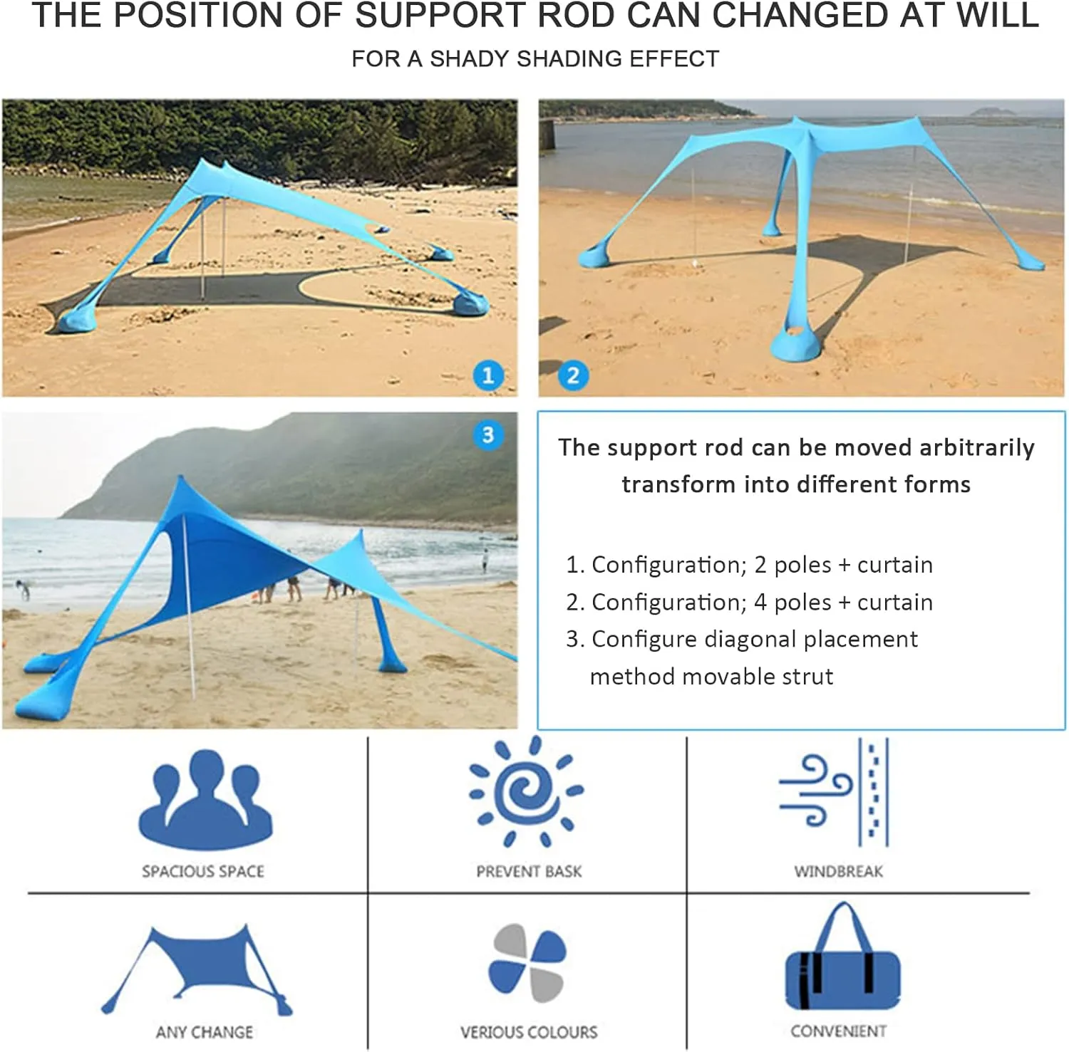 Tents Beach Tent with Sand Anchor, Portable Canopy Sunshade, Camping Tarp Sun Shelter, for Camping Trips Fishing Backyard Parks Picnics,A