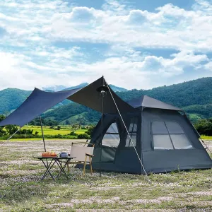 Tents Outdoor Double Pop Up Tents for Camping, 4-Person Instant Blackout Tents for Family with Vestibule and Rainfly, 4 Season Lightweight Family Bell Tents, Easy to Assemble (Color : Black, Size :