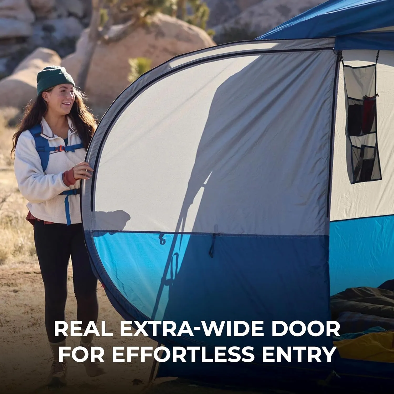 Teton Hacienda 8 Person Family Camping Tent, Large Gear Loft and 4 Storage Pockets, Swinging Door Makes it Easy to Access, Full Mesh Roof, Waterproof Rainfly