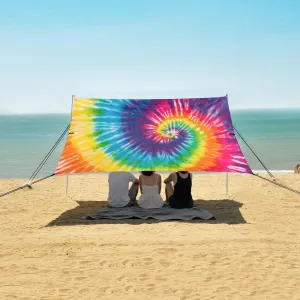 Tie Dye Beach Canopy Tent Anti-UV & Wind Resistant, Colorful Swirl Camping Sun Shelter Easy Setup Portable,Outdoor Shade Tents with Sandbags,Sand Shovels,Ground Pegs & Stability Poles