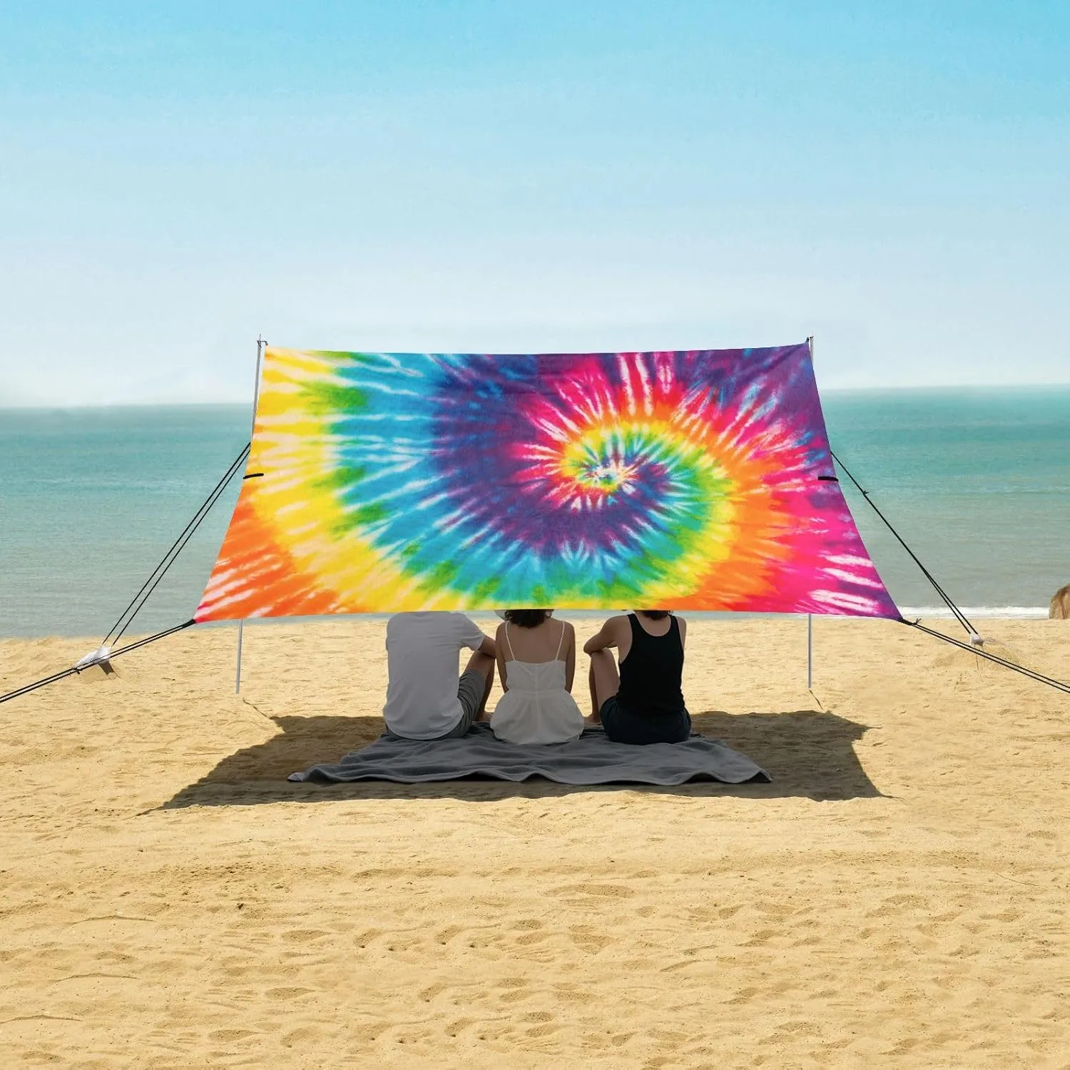 Tie Dye Beach Canopy Tent Anti-UV & Wind Resistant, Colorful Swirl Camping Sun Shelter Easy Setup Portable,Outdoor Shade Tents with Sandbags,Sand Shovels,Ground Pegs & Stability Poles