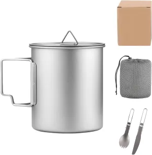 Titanium Camping Cookware 750ML Titanium Pot Kits with Camping Stove and Spork Portable Pot for Backpacking Hiking Traveling and Picnic
