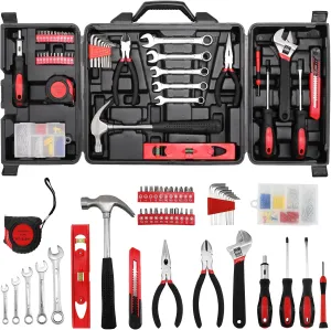 TLGREEN 147 Pieces Tool Set, Tool Kit for Home, Basic Tool Kit with Storage Tool Box, Screwdrivers, Adjustable Wrench, Pliers, Knife,General Household Hand Tool Set for Home, Car, Dorm, Garage