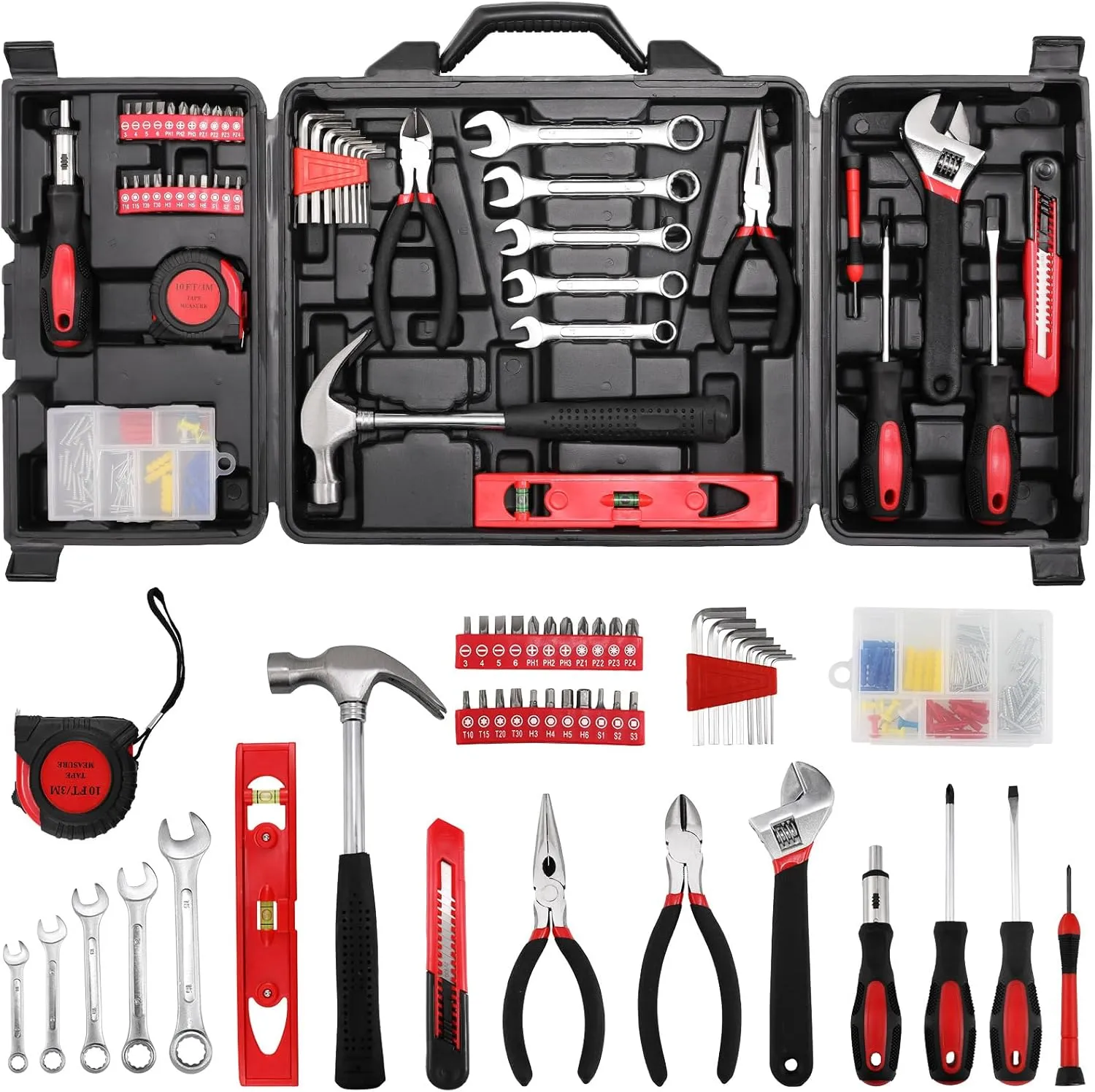 TLGREEN 147 Pieces Tool Set, Tool Kit for Home, Basic Tool Kit with Storage Tool Box, Screwdrivers, Adjustable Wrench, Pliers, Knife,General Household Hand Tool Set for Home, Car, Dorm, Garage