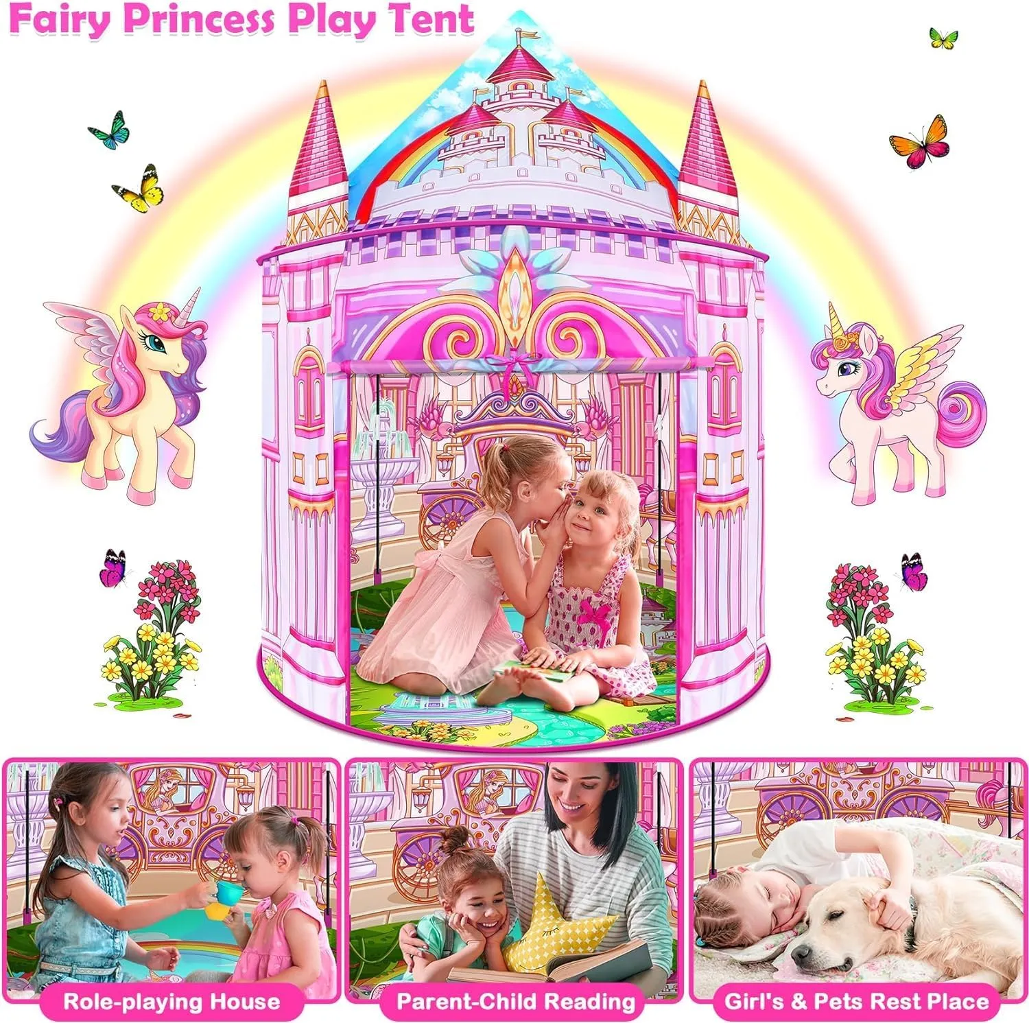 Toys for Girls,Large Kids Tent Toddler Girl Toys,Foldable Tent for Kids with Carry Bag Indoor Playhouses,Princess Toys for 3-12 Year Old Girls Castle Playhouse Unicorns Gifts for Girls