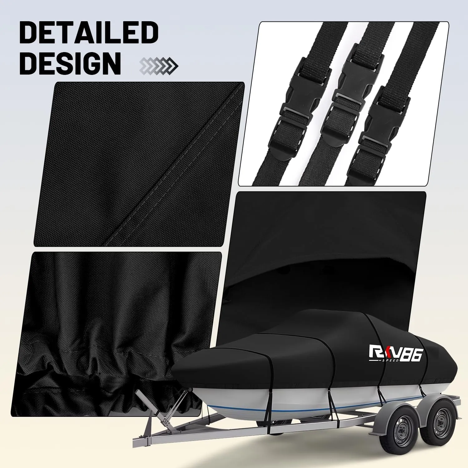 Trailerable Boat Cover, 20'- 22' Heavy Duty 600D Waterproof Tarp Covers with Storage Bag, Marine Grade Polyester Canvas, Fits 20-22ft Bass Boat, V-Hull, Tri-Hull, Runabout Bowrider Boat (Black)