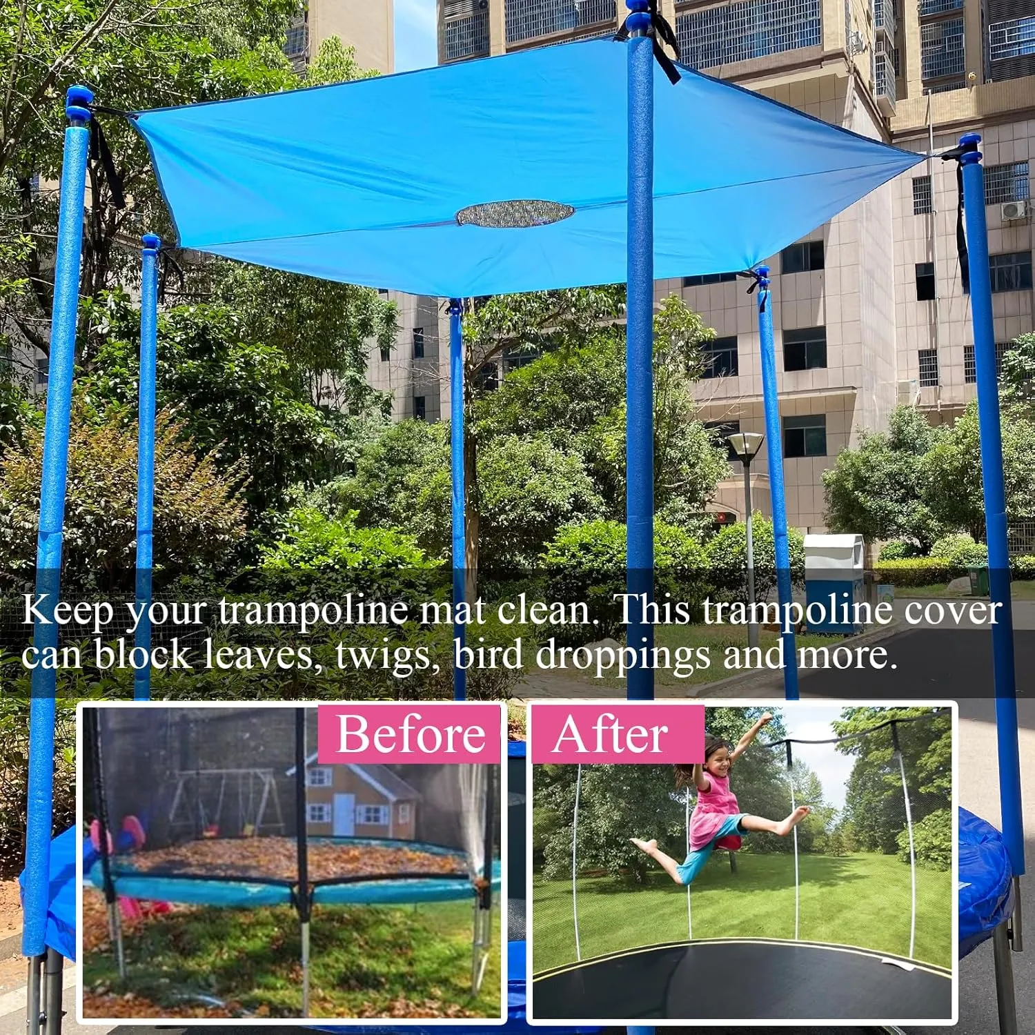 Trampoline Shade Cover for 8ft-16ft Round Outdoor Trampoline, Anti-UV Trampoline Cover(14FT, 8 Poles)