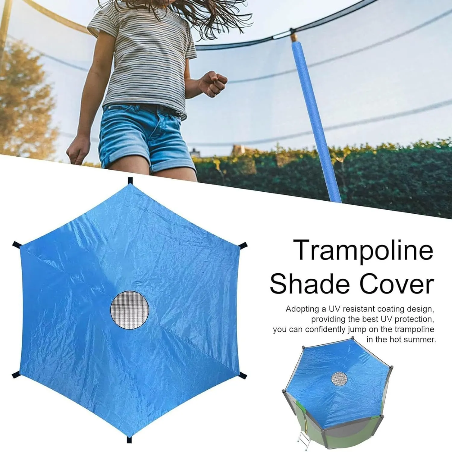 Trampoline Top Cover, 6-16ft Sun-Protection Trampolines Canopy Waterproof Trampoline Sunshade Tarp Accessories for 6/8/12-Pole Trampoline(Blue,6ft-6 Poles)