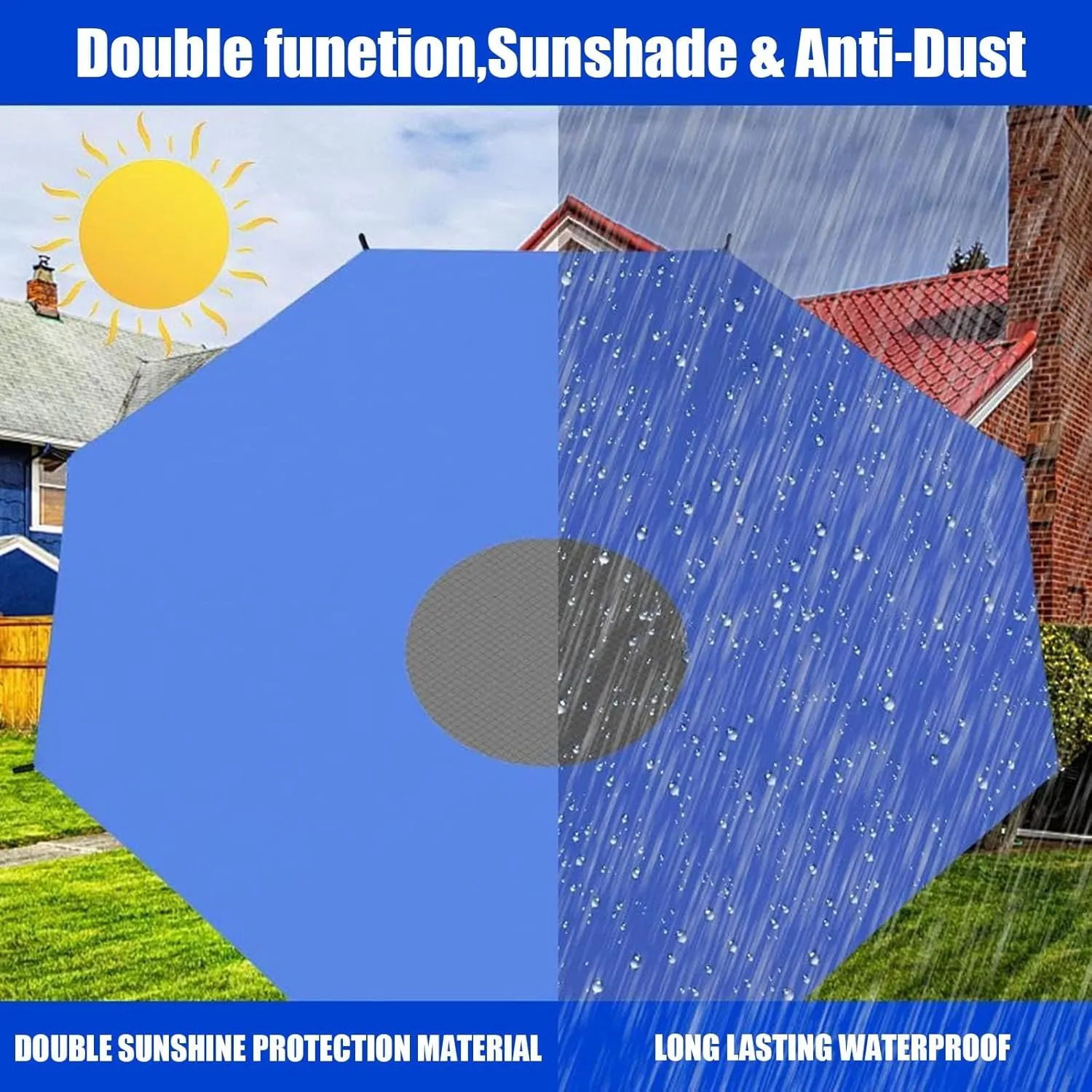 Trampoline Top Cover, 6-16ft Sun-Protection Trampolines Canopy Waterproof Trampoline Sunshade Tarp Accessories for 6/8/12-Pole Trampoline(Blue,6ft-6 Poles)