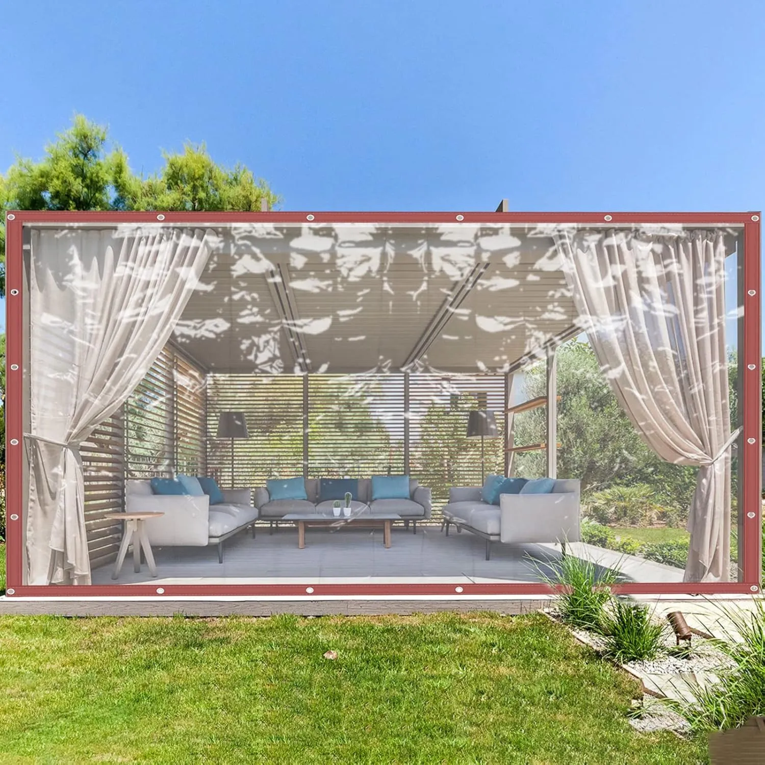 Transparent Waterproof Tarp, 5×2.5 m Outdoor Waterproof Curtains, PVC Transparent Waterproof Cloth for Camping Sites, Dining Areas, Porches, Patios, Agriculture